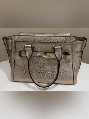 Coach Metallic Gold Leather Tote Bag with Turn-Lock Closure